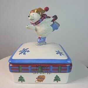 Pfaltzgraff Crazy Mountain Merry Christmas Polar Bear Candle Jar With Lid
